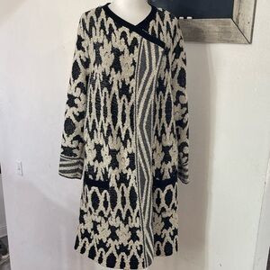 Lucky Brand Long Black/Tan Bali Aztec Open Sweater - Sz 2X